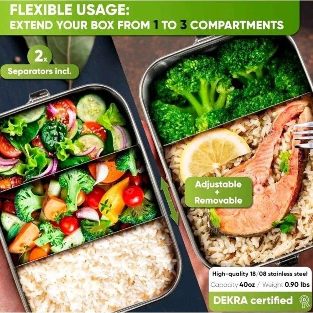 Blockhuette Stainless Steel Lunch Box I 27oz I With Free Sealing I Bento Box 3 C